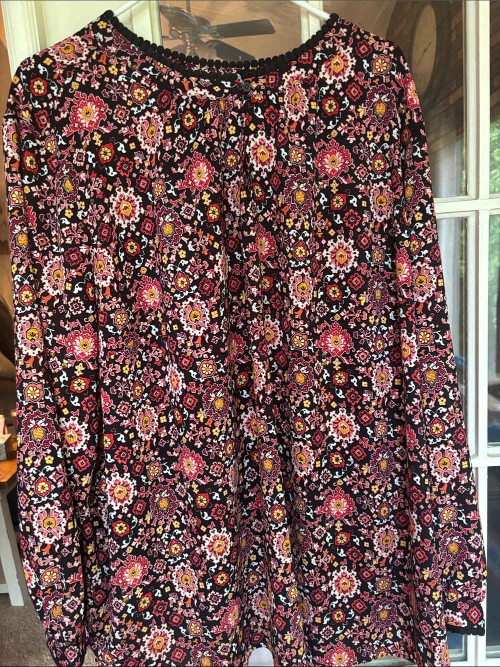 LOFT Black Blouse with Pink & Yellow Floral Print